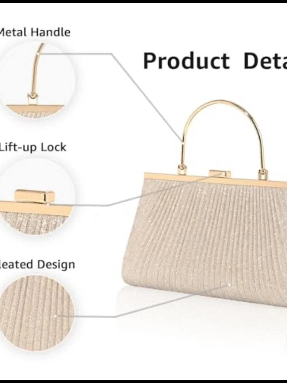 Glitter Evening Clutch Handbag with Detachable Chain Strap for Weddings